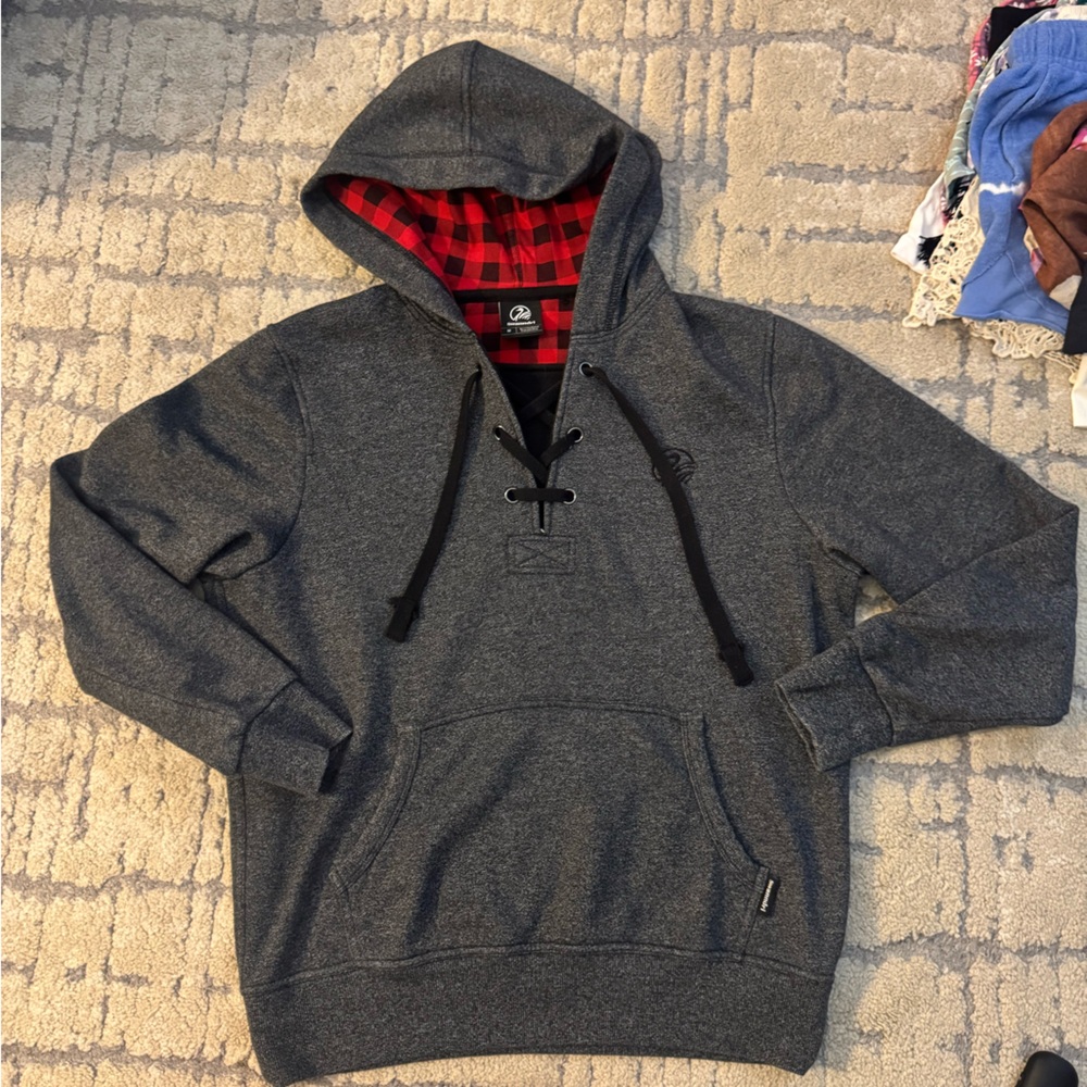 Swanndri New Zealand Gray Cotton Hoodie with Red Lining